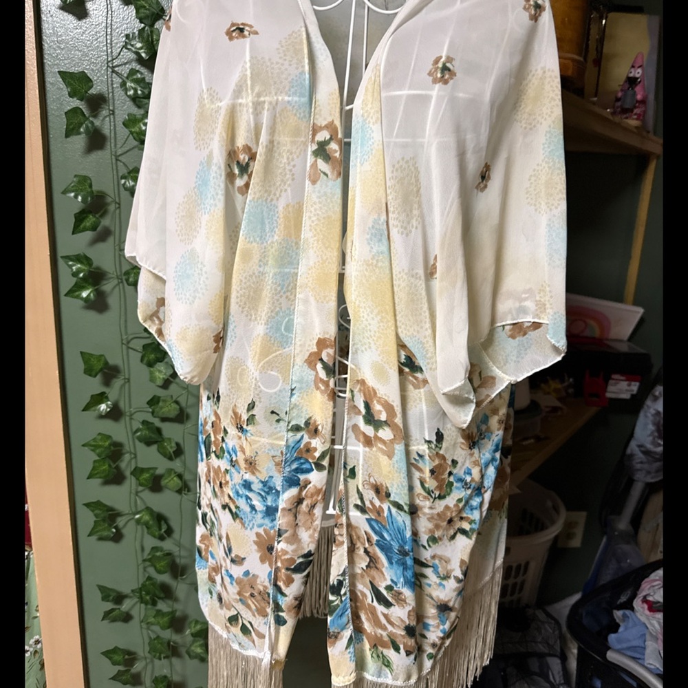 Floral Kimono Wrap with Fringe